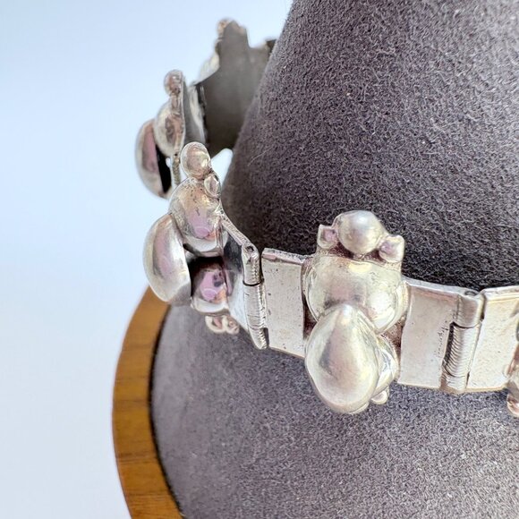 VTG Sterling Silver 925 Puffed Design Panel Link Bracelet Size 7.75" Length - Picture 5 of 11